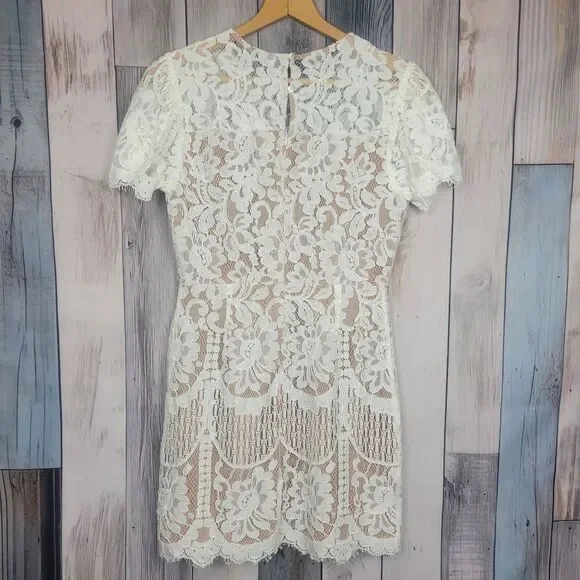 Entro White Beige Lace Short Sleeve Dress Size Small - Picture 9 of 11